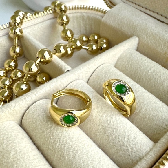 Hoop Earrings 14k Gold Plated Emerald CZ Stone Luxury Jewelry - Picture 6 of 10
